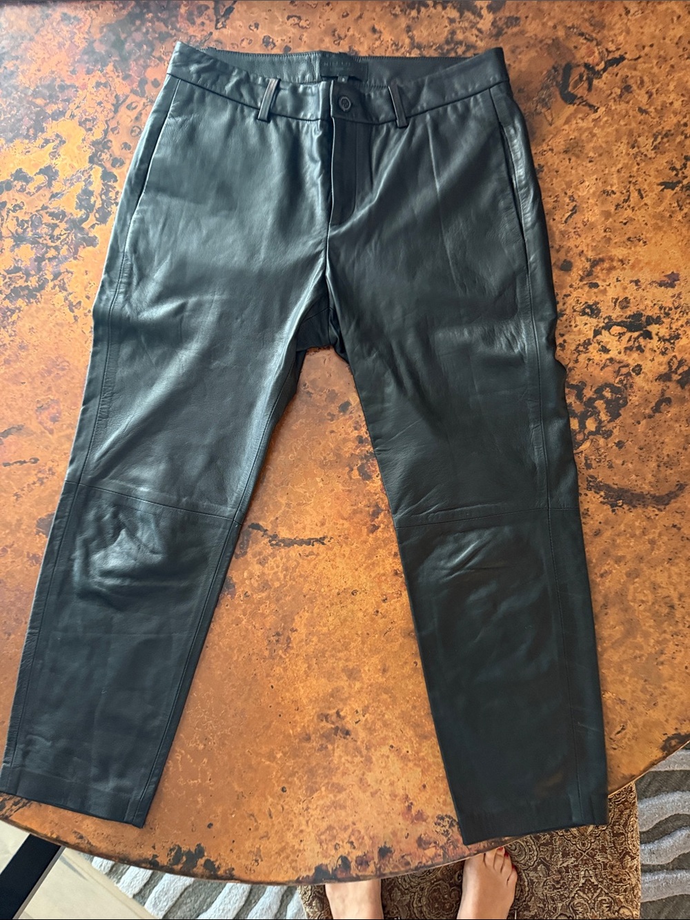 Nili Lotan women’s Black Leather Tapered Pants